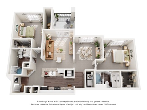 Floor plan for 2 beds, 2 baths, 1147 sqft